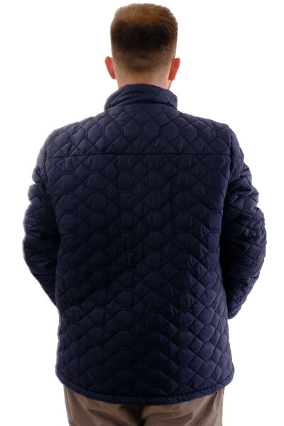 ModeXL Ανδρικό παλτό με φερμουάρ με ριμπ μανίκια με ριμπ γιακά μεγάλου μεγέθους Mode XL U24611 Navy Blue