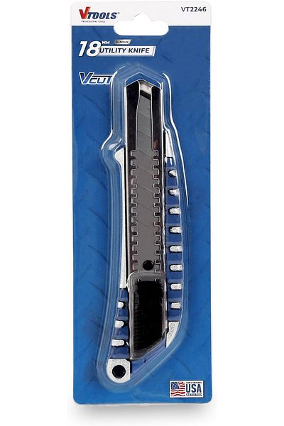 VTOOLS 18mm Utility Knife, Retractable, Snap-Off Blades, Heavy Duty, Ergonomic Handle, VT2246