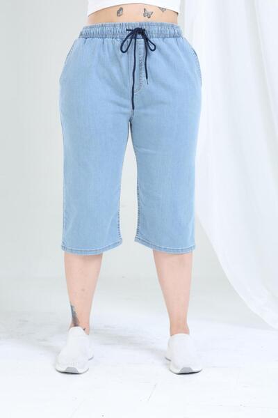 tarzımsüper Plus Size Summer High Waisted Denim Capri with Elastic Waist
