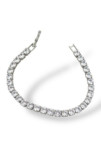 TAKIŞTIR Gümüş Renk Taş Detaylı Su Yolu Bileklik