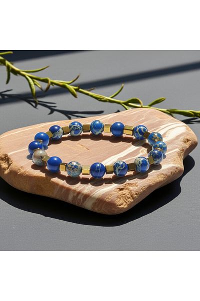 Perlavita Blue Agate & Hematite Stone Evil Eye Bracelet with Resin – a Meeting of Nature with Elegance