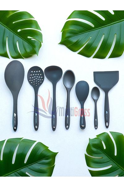 Multiamo Heat Resistant Silicone Colander Ladle Spatula Spoon Set (30-28-22-20 cm) 7 Pieces