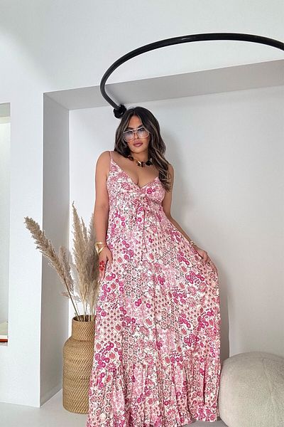 Sohotique By P Τρίγωνο Κύπελλο Λεπτομερές Maxi Φόρεμα Ροζ-Πέτρα