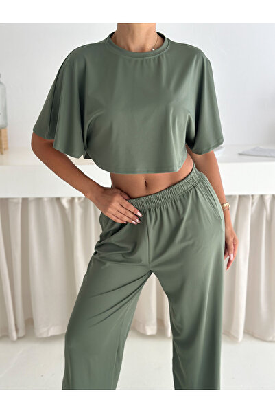 Zula Moda Γυναικείο σετ δύο τεμαχίων casual – Crop top και φαρδύ παντελόνι – καλοκαιρινό άνετο αθλητικό σετ