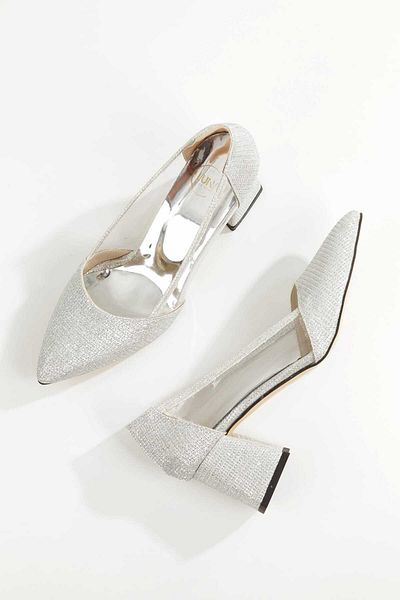 ARMİNS2025 Silver Gray Thick Heeled Transparent Detailed Glitter Evening Dress Shoes