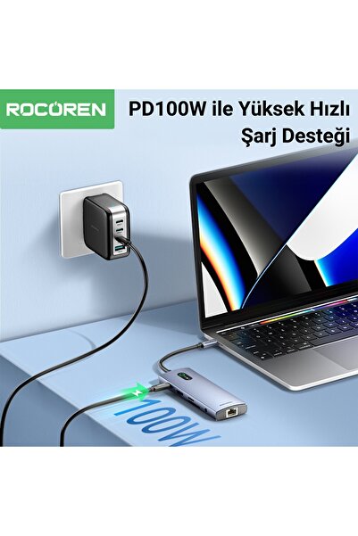 Rocoren 11 Portlu 4K 30Hz HDMI Gigabit Ethernet SD TF Kart Okuyuculu 3.5mm Jack USB Hub Çoklayıcı