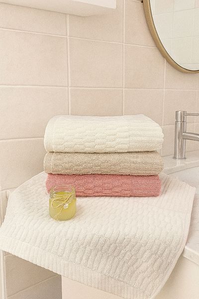 Bonny Home Set de prosoape pentru mâini și față Grid din 3 piese – 50x90 cm 100% bumbac, textura moale, model tricotat.