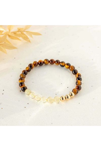 Perlavita Spiritual Detox - Bracelet for Energetic Purification and Renewal (Tiger Eye, Citrine, Yellow Hematite) 6mm