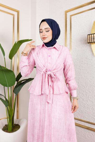 Rema Modal Fabric Skirt Suit with Fixed Belt