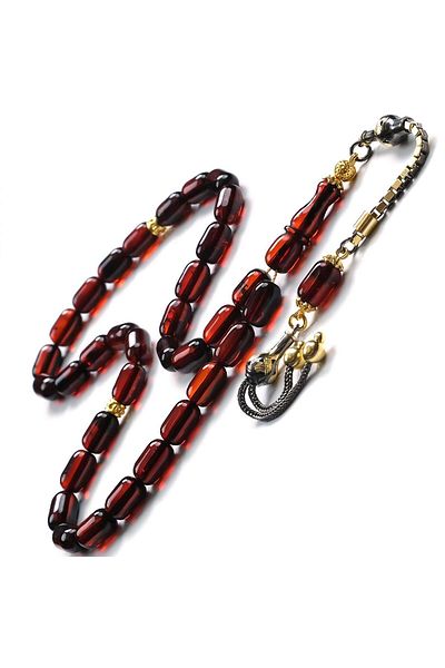 TESBİHCİBABA Baltic Pearl Antique Gold Drop Amber Prayer Beads