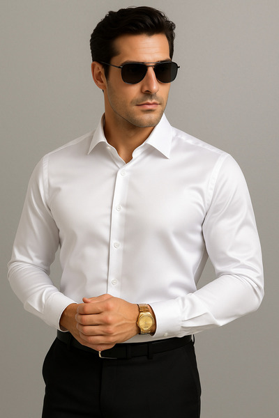 Butik Şık ve Parlak Slim Fit Beyaz Erkek Gömlek