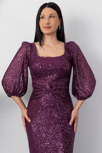 PULLIMM Square Neck Tie Front Slit Dress Ap-3020