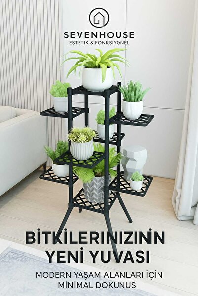 SevenHouse NAPOLİ 8'li Çiçeklik, 8 Raflı Saksı Standı, 8 Raflı Plastik Saksıl...