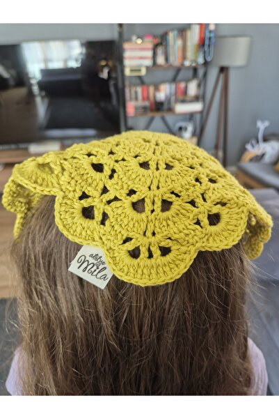 ATÖLYE MİLLA NEON YEŞİL YELPAZE MODELLİ ÖRGÜ BANDANA