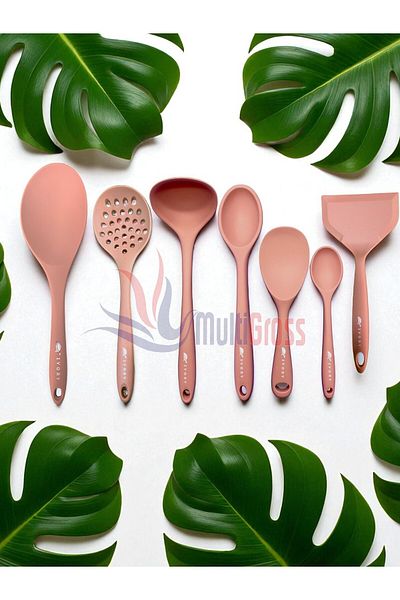 Multiamo Heat Resistant Silicone Colander Ladle Spatula Spoon Set (30-28-22-20 cm) 7 Pieces