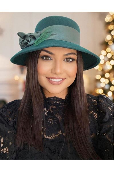Confortino Luxury women's felt hat with Italian brim and luxurious satin decoration - ONE SIZE, ADJUSTABLE