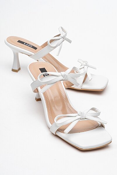 Lizy Shoes Alb - Papuci de damă cu detaliu fundă