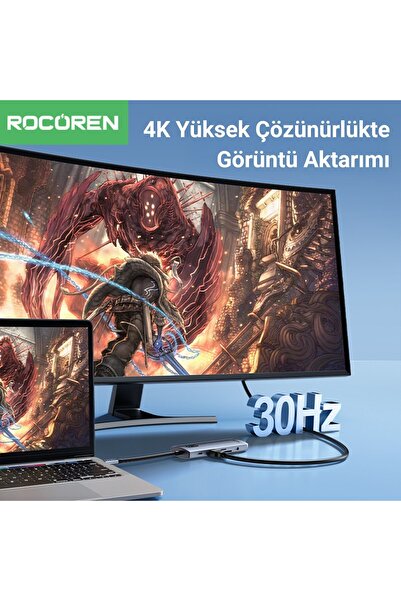 Rocoren 11 Portlu 4K 30Hz HDMI Gigabit Ethernet SD TF Kart Okuyuculu 3.5mm Jack USB Hub Çoklayıcı