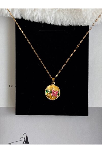 WhimsyWhite قلادة فنية فاخرة من الفولاذ على شكل زهرة، قلادة من اللؤلؤ والورد