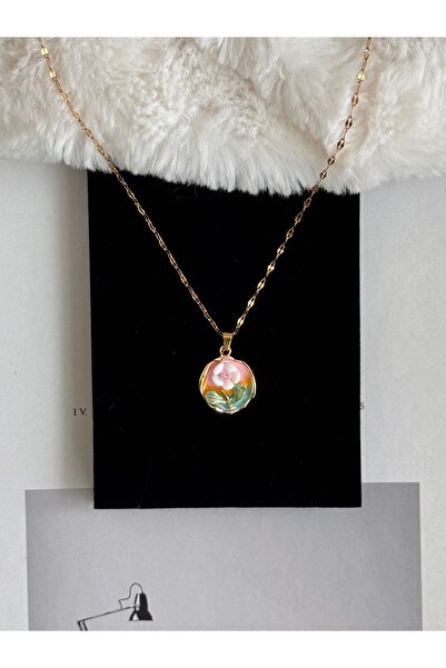 WhimsyWhite قلادة فنية فاخرة من الفولاذ على شكل زهرة، قلادة من اللؤلؤ والورد