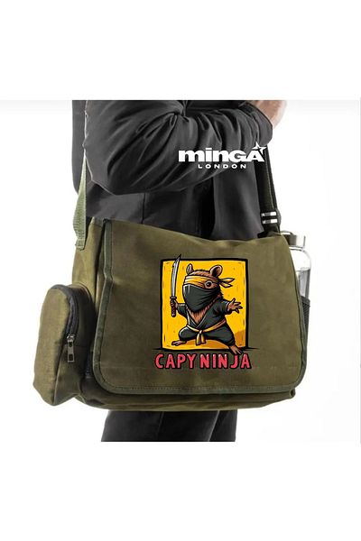 Minga London Khaki Capy Ninja Printed Messenger Bag -Mingalondon
