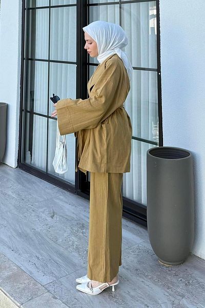 lamelif Σετ Κιμονό Hijab Oil Green