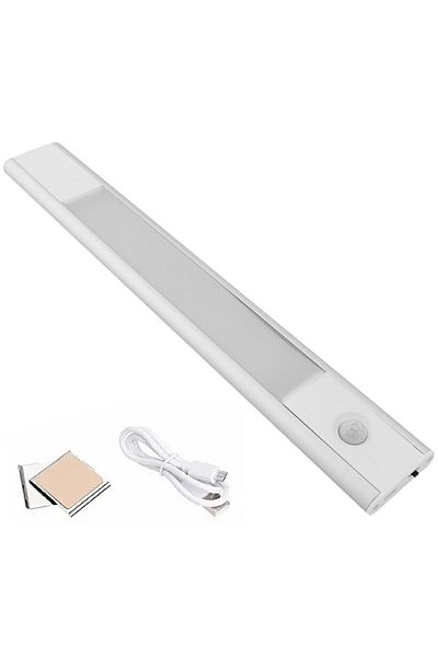 Aptel Lampa LED, senzor de miscare, 13 LED-uri, autoadeziv, alimentare baterii, plastic, alb, 20×4 cm