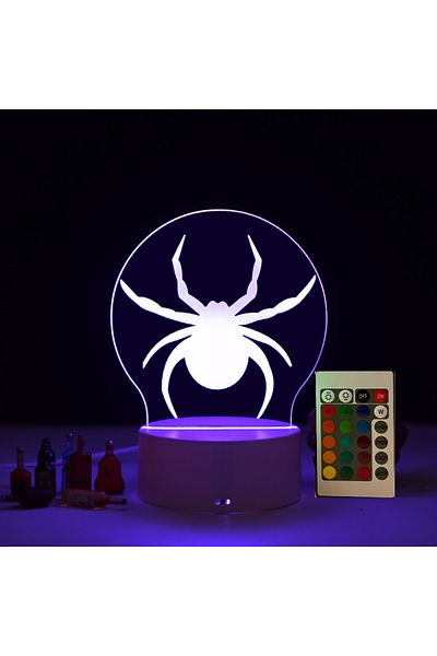 ILUMISHOP Lampa De Veghe 3D LED, Spider, 16 Culori, cu telecomanda, Alimentare USB sau 3 baterii AA