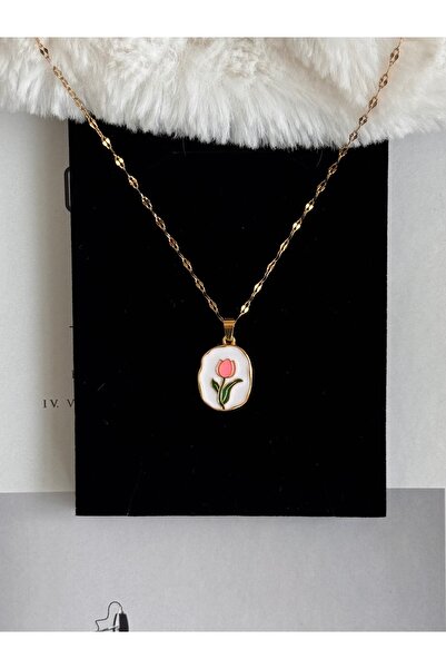 WhimsyWhite Vintage Çelik Kolye (40+5 cm)- Çiçek Gül Lale Tasarım Sanat Premi...