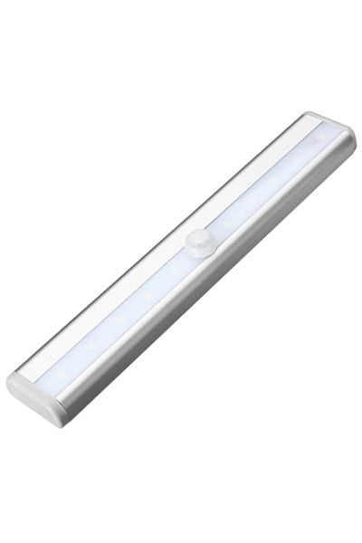 Aptel Lampa LED, senzor de miscare, 10 LED-uri, autoadeziv, alimentare baterii, plastic, alb, 19×3 cm
