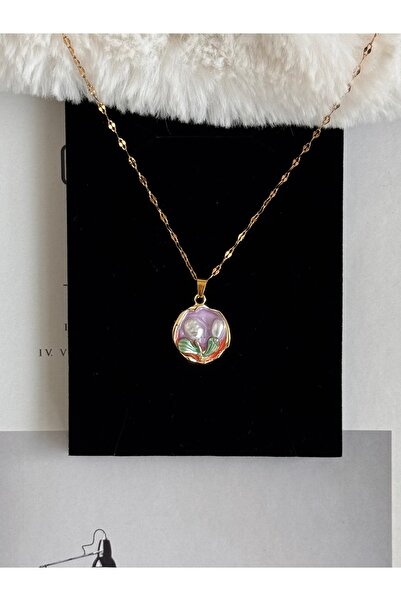 WhimsyWhite Sanat çiçek luxury Çelik kolye, gül lale inci kolye
