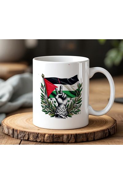 BB TRADE White Ceramic Printed Mug with Palestine Freedom Design 330ml