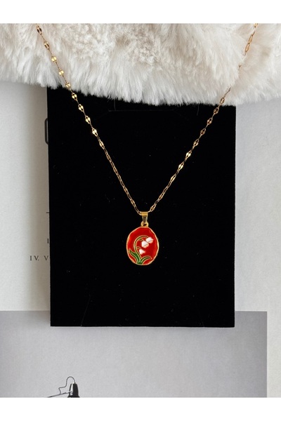 WhimsyWhite قلادة من الفولاذ الفني على شكل زهرة التوليب الوردية العتيقة