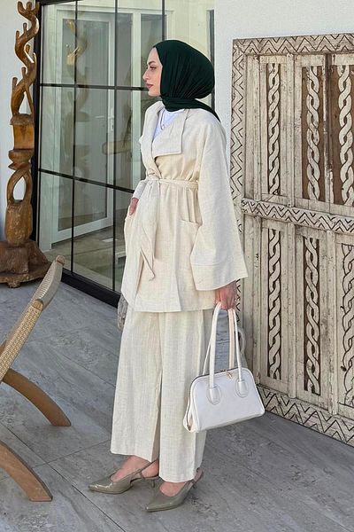 lamelif Σετ Κιμονό Hijab Μπεζ