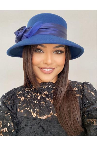 Confortino Luxury women's felt hat with Italian brim and luxurious satin decoration - ONE SIZE, ADJUSTABLE