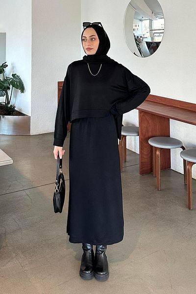 lamelif Σετ Hijab με φούστα με μπαλόνι μαύρο