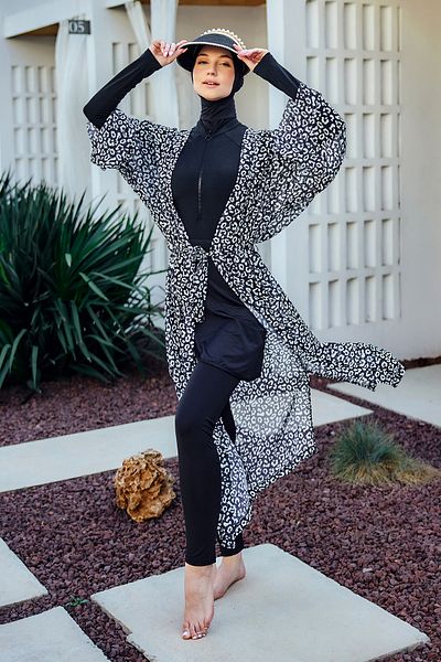 Remsa Mayo Remsa Tesettür Peștemal Costume Întreg Kaftan Kimono Pareo Alb RP036 Leopard