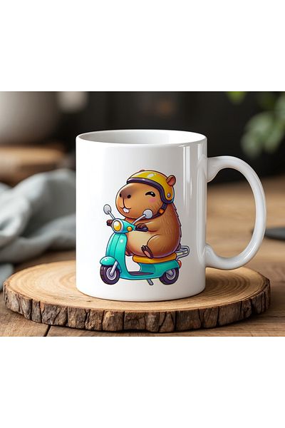BB TRADE White Ceramic Printed Mug with Biker Capybara Design 330ml