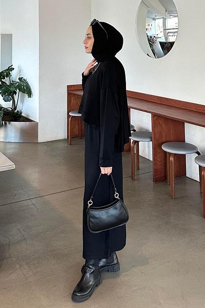 lamelif Σετ Hijab με φούστα με μπαλόνι μαύρο