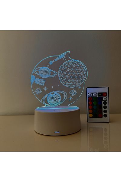 ILUMISHOP Lampa De Veghe 3D LED, Planete si stele, 16 Culori, cu telecomanda, Alimentare USB sau 3AA