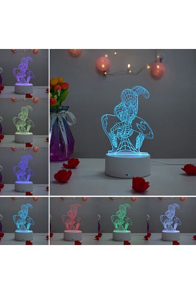 ILUMISHOP Lampa De Veghe 3D LED, Spiderman, 16 Culori, cu telecomanda, Alimentare USB sau 3 baterii AA