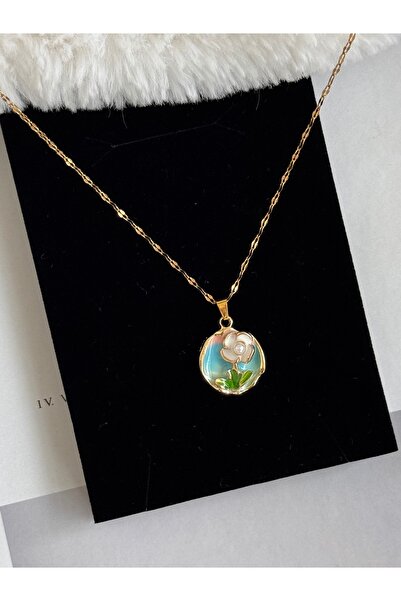 WhimsyWhite Art Flower Luxury Steel Necklace, Rose Tulip Pearl Necklace