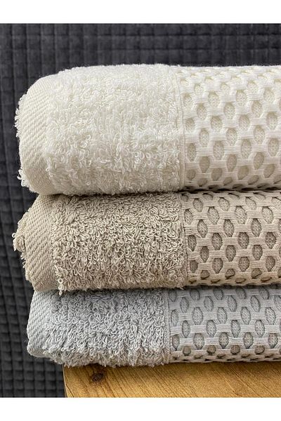 Bonny Home Set de prosoape de baie din 3 piese Waffle – 100x150 cm 100% bumbac, textura moale, model tricotat.
