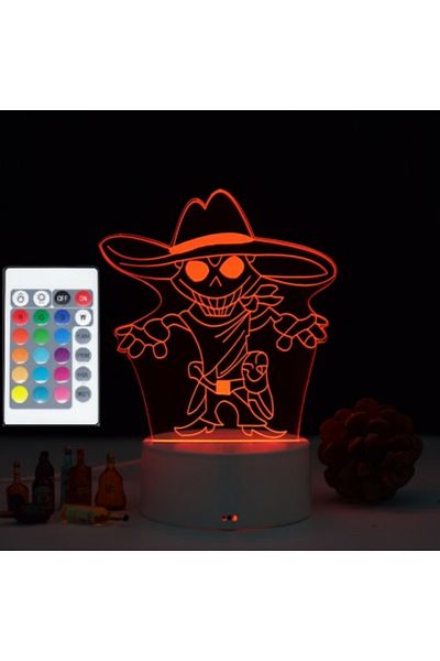 ILUMISHOP Lampa De Veghe 3D LED, Pirat/Halloween, 16 Culori, cu telecomanda, Alimentare USB sau 3 baterii AA