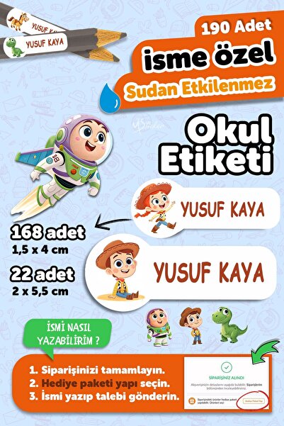 MSticker Okul Etiketi Kalem Defter Isimli Etiket Isim Yazılabilen Oyuncak Hik...