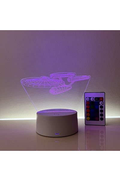 ILUMISHOP Lampa De Veghe 3D LED, Nava Star Trek, 16 Culori cu telecomanda, USB sau 3 baterii AA