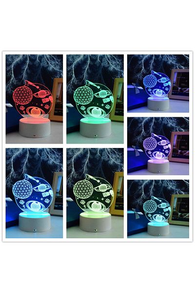 ILUMISHOP 3D LED Night Light, Planets and Stars, 7 Colors, USB or 3AA Power Supply
