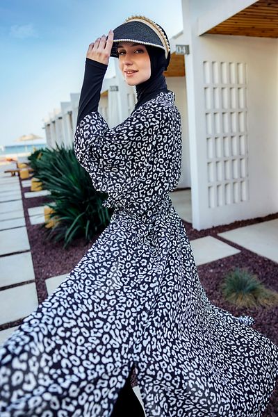 Remsa Mayo Remsa Tesettür Peștemal Costume Întreg Kaftan Kimono Pareo Alb RP036 Leopard