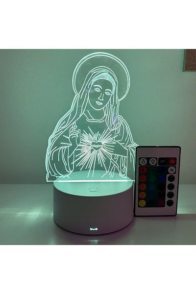 ILUMISHOP Lampa De Veghe 3D LED, Maica Domnului, 16 Culori, cu telecomanda, Alimentare USB sau 3 baterii AA