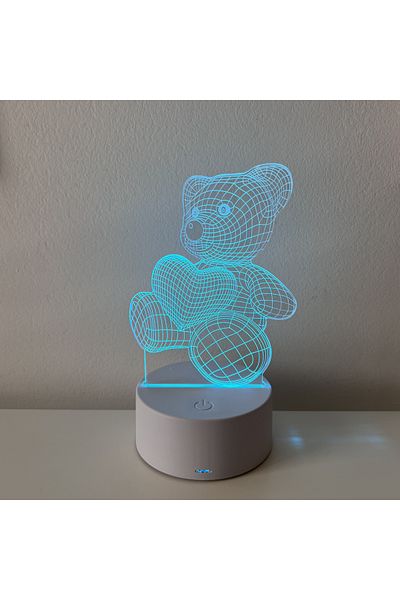 ILUMISHOP Lampa De Veghe 3D LED, Ursulet cu inimioara, 7 Culori, Alimentare USB sau 3AA